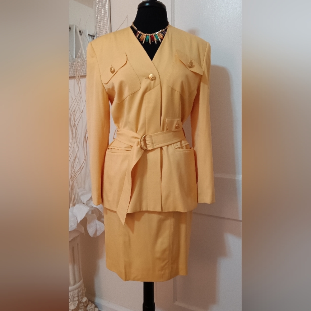 Escada Gold Button Belted 2 piece Suit